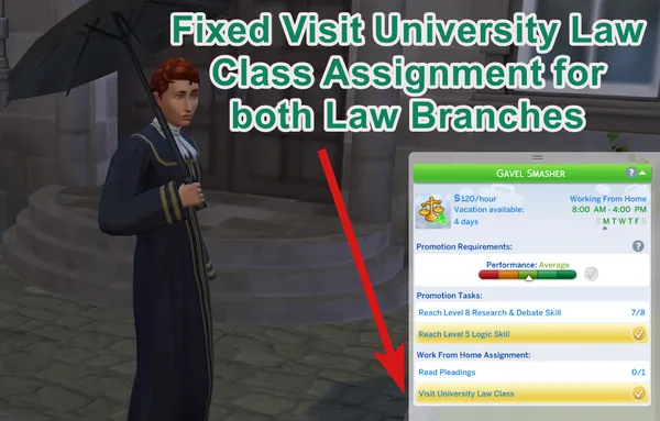 Fix "Visit University Law Class" assignment for sims in Law carreer branches