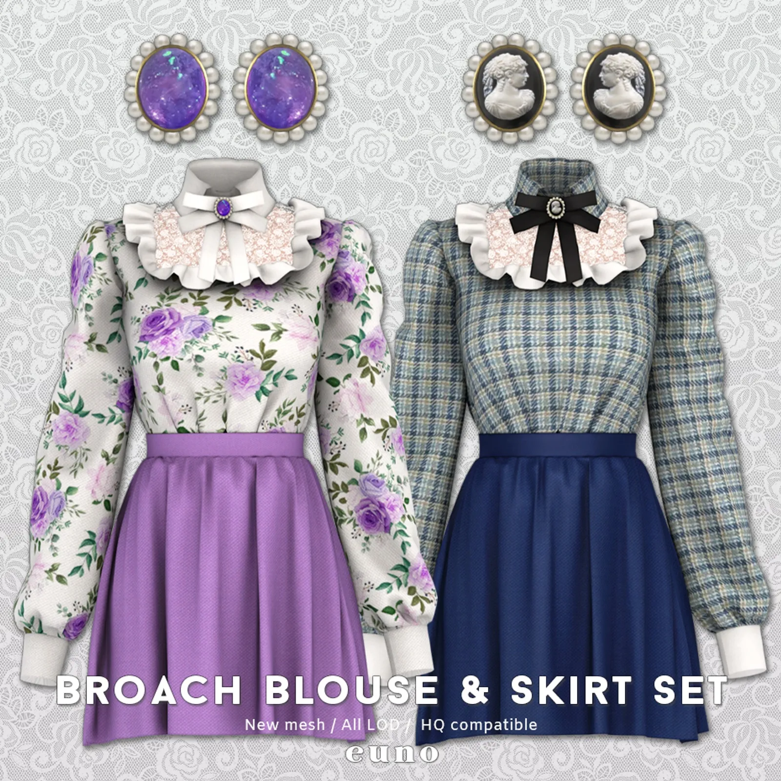 Broach Blouse & Skirt Set