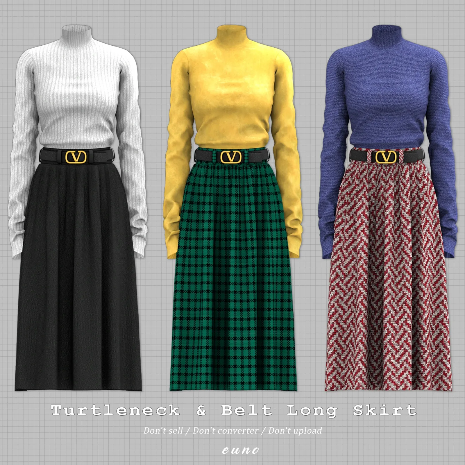 Turtleneck & Belt Long Skirt