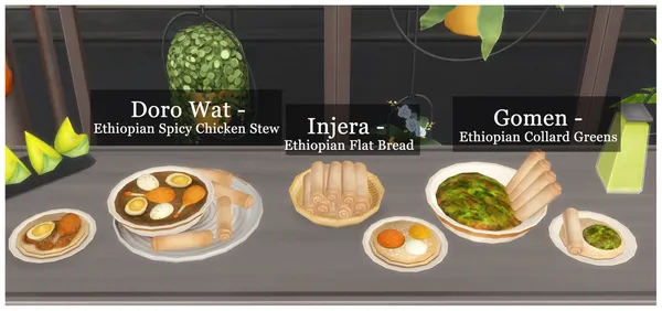 ETHIOPIAN FOOD - INJERA, GOMEN AND DORO WAT