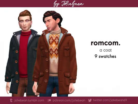 Romcom coat for men in 9 swatches by Joliebean