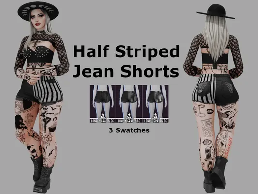 Half Striped Jean Shorts
