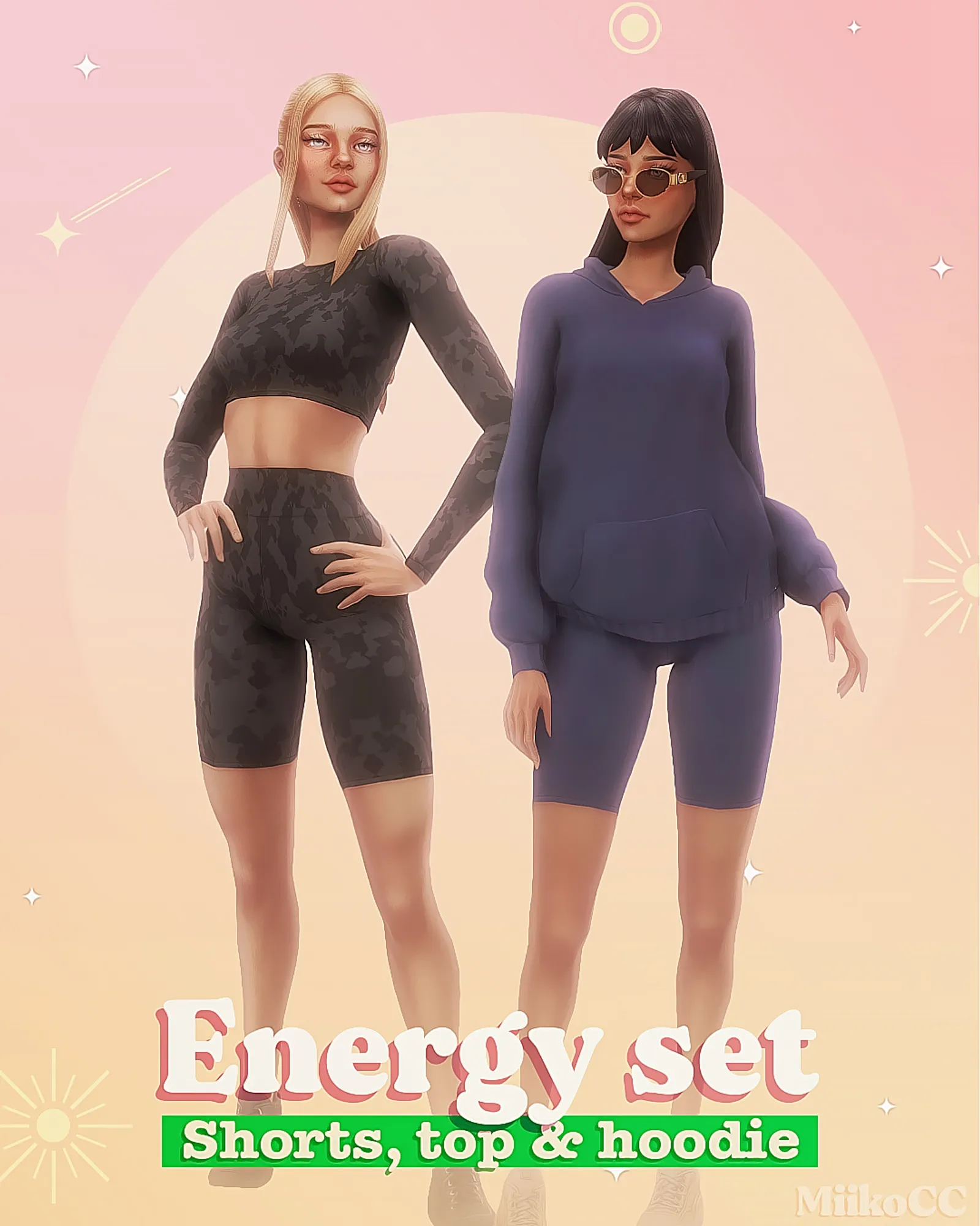 Energy set  Biker shorts, crop top & hoodie