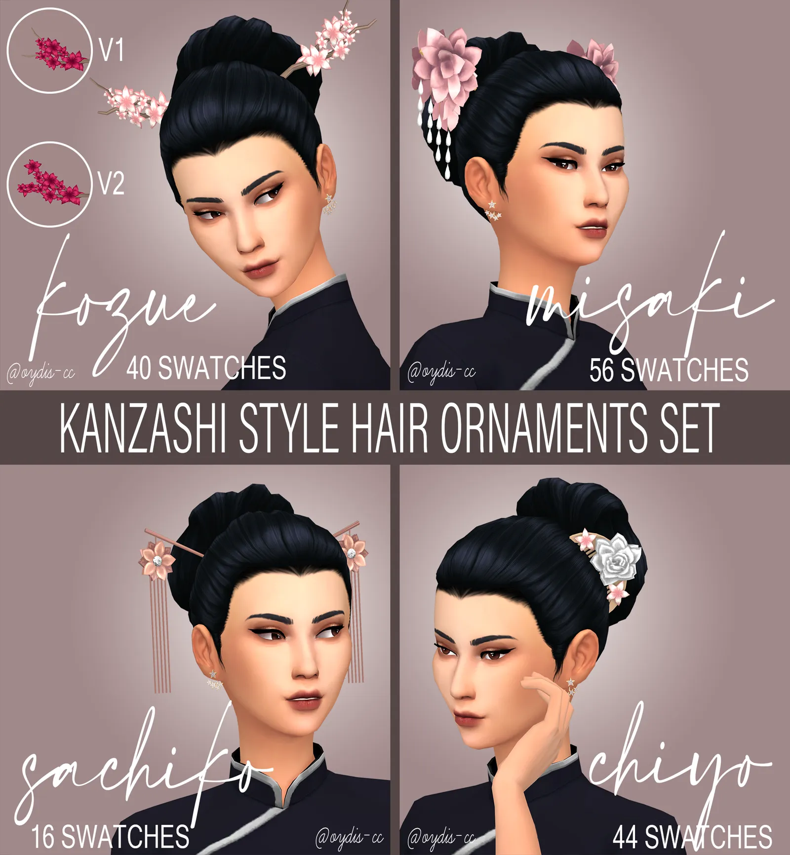 Kanzashi Style Hair Ornaments Set