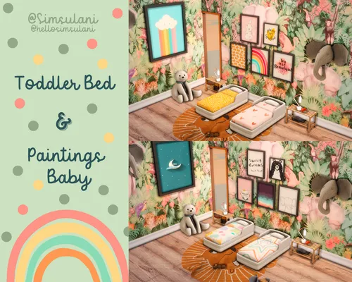  TODDLER BED & PAINTINGS 