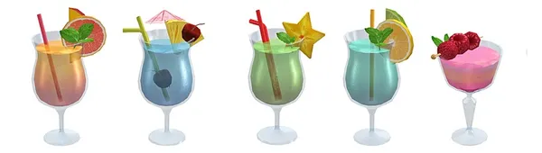 10 Bar Cocktails in glasses 